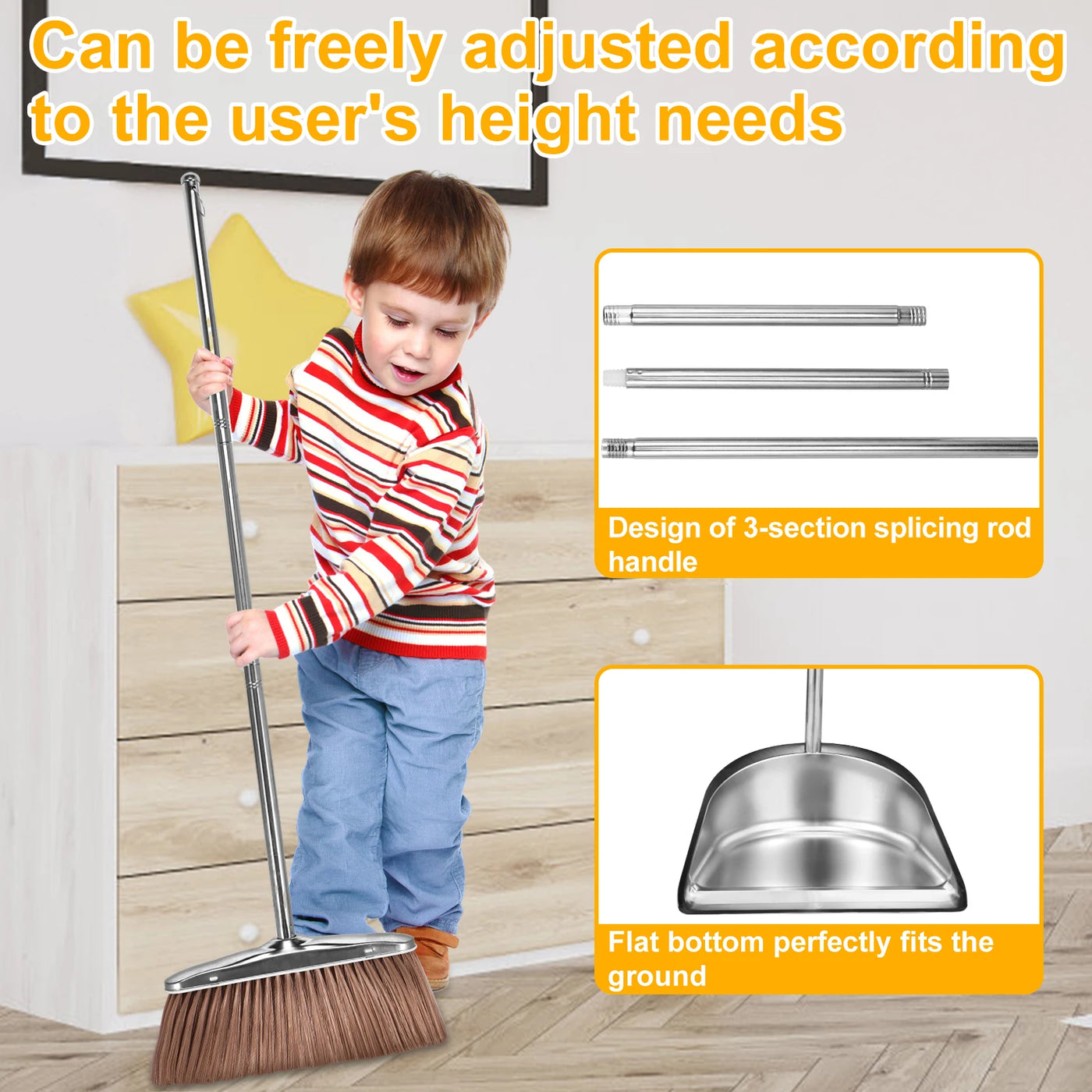 Dustpan Broom Set Household Broom Wiper Hair Sweeper Does Not Stick To Hair Stainless Steel Dustpan Home Garbage Cleaning Tools