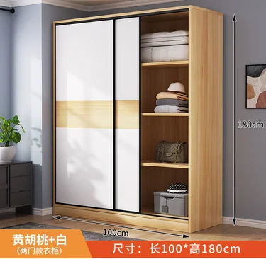 Wardrobe household bedroom sliding door solid wood wardrobe log small-sized economical storage rental room cabinet