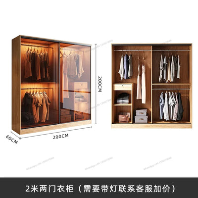 Sliding Door Wardrobe, Household Small Unit cCabinet, Light Luxury Glass Door, Overall Sliding Door Wardrobe