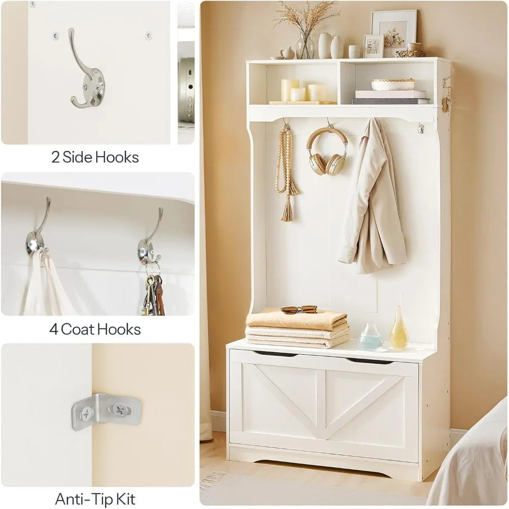 Hall Tree with Bench and Shoe Storage, Entryway Bench with Coat Rack and Shoe Cabinet, Coat Rack with Shoe Rack