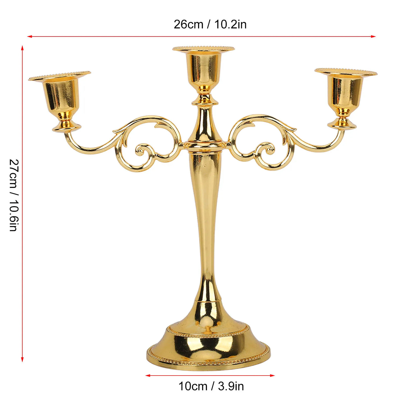 3 Arms Metal Candle Holder High Gloss European Retro Exquisite Candlestick Holder for Dining Tables Wedding Holiday Decoration