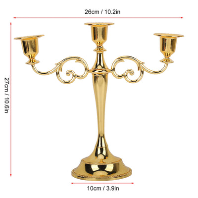 3 Arms Metal Candle Holder High Gloss European Retro Exquisite Candlestick Holder for Dining Tables Wedding Holiday Decoration