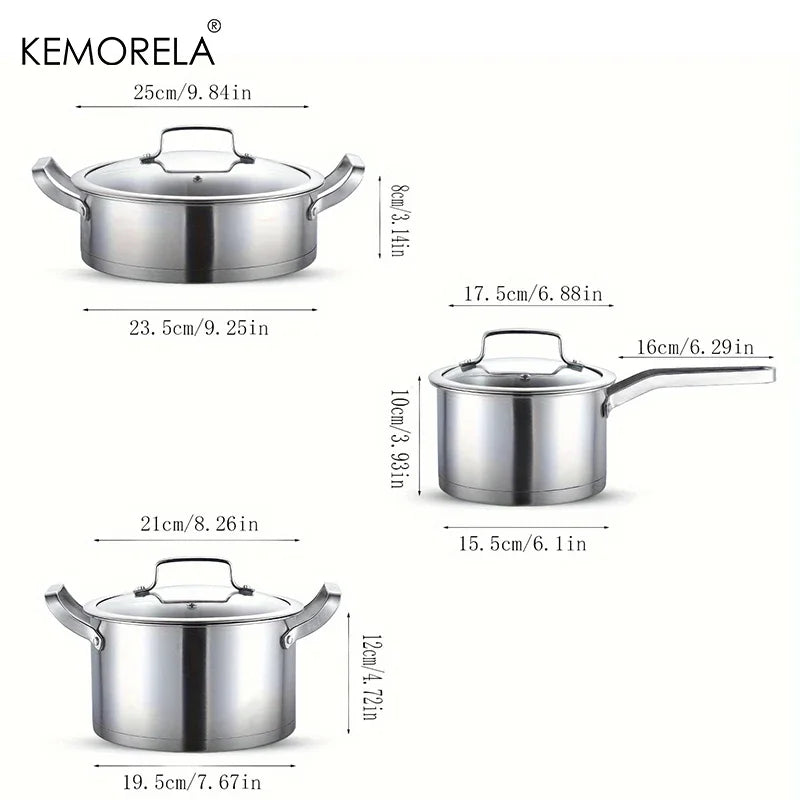 16/20/24cmStainless Steel Pot Set Thickened Right Angle Soup Pot Milk Pot Fry Pot Household Right-Angle Steamer Kitchen Utensils