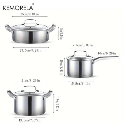 16/20/24cmStainless Steel Pot Set Thickened Right Angle Soup Pot Milk Pot Fry Pot Household Right-Angle Steamer Kitchen Utensils