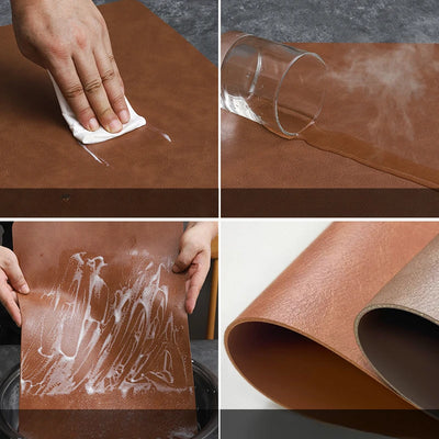 Double Sided Cowhide Pattern Leather Nordic Style Waterproof and Oil Proof Hotel Home Dining Table Mat Oval Insulation Mat