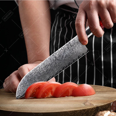 WXCOO Santoku Knife Damascus Stainless Steel Kitchen Knives Sashimi Slicing Professional Chef Knife Vegetable Cutting Knife Tool