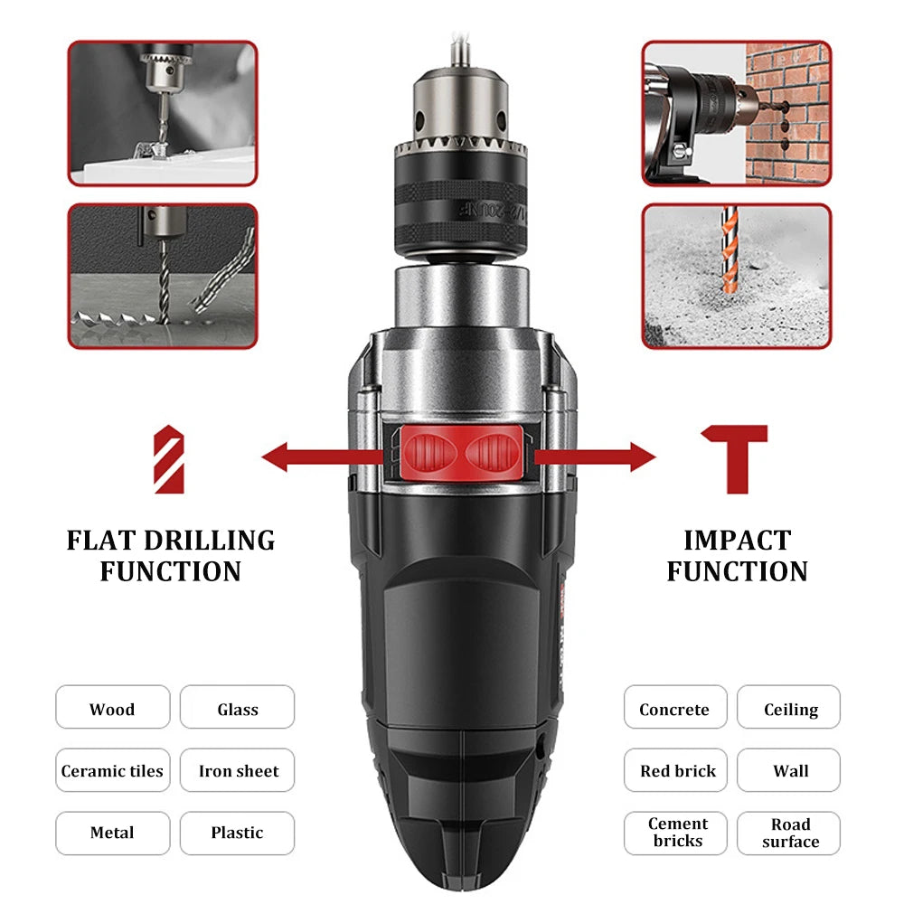 Impact Electric Drill Electric Rotary Hammer 780W 3000RPM Electric Hand Drill Tool Kit Professional Drilling Machine Screwdriver