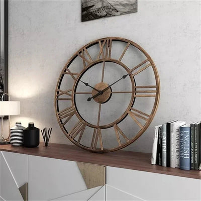 60CM Large 3D Wall Clocks Roman Numerals Retro Round Metal Iron Accurate Silent Nordic Hanging Ornament Living Room Decoration