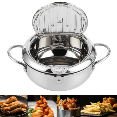 Fryer Pot Japanese  Mini Stainless Steel Frying Pot with Thermometer Induction Cooker Compatible Mini Frying Pot Frying Pot