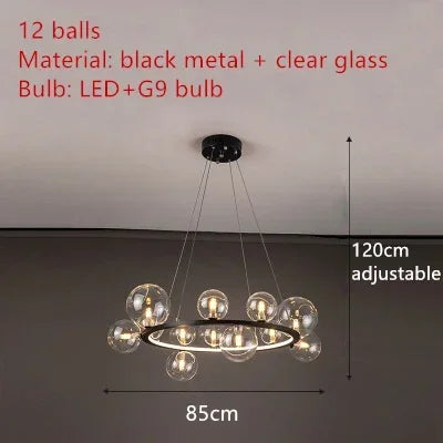 Home Indoor LED Glass Chandeliers G9 Pendand Hanging Lighting Fixture Living Room Restaurant Pendant Lamps Black Gold Suspension