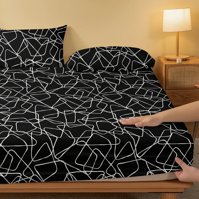 1 Simple Modern  Geometric Trapezoid Printed Matte Bed Sheet, Bedroom Printed Bed Cover, Bedding (Excluding Pillowcases)