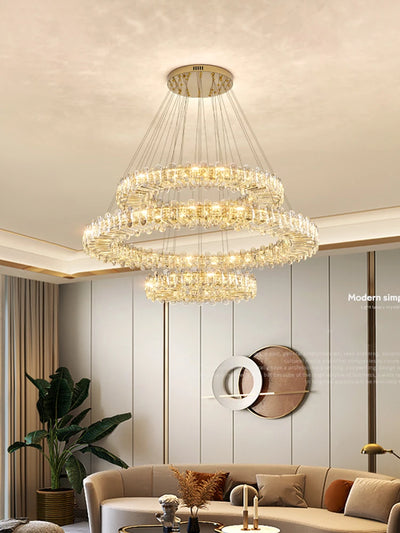 Modern House Villa Dining Living Room Chandelier Luxury Ring Crystal Pendant Lighs Interior Decoration Glossy Lighting Fixtures