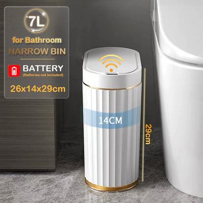 7/9L Automatic Sensor Trash Can Fashionable Roman Striped Bathroom Toilet Smart Trash Can Kitchen Induction Garbage Bin Dustbin