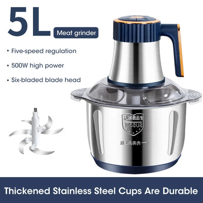 5L Electric Meat Grinders 304 Stainless Steel Food Crusher Multifunctional Vegetable Slicer Chopper Mincer Baby Food Processor