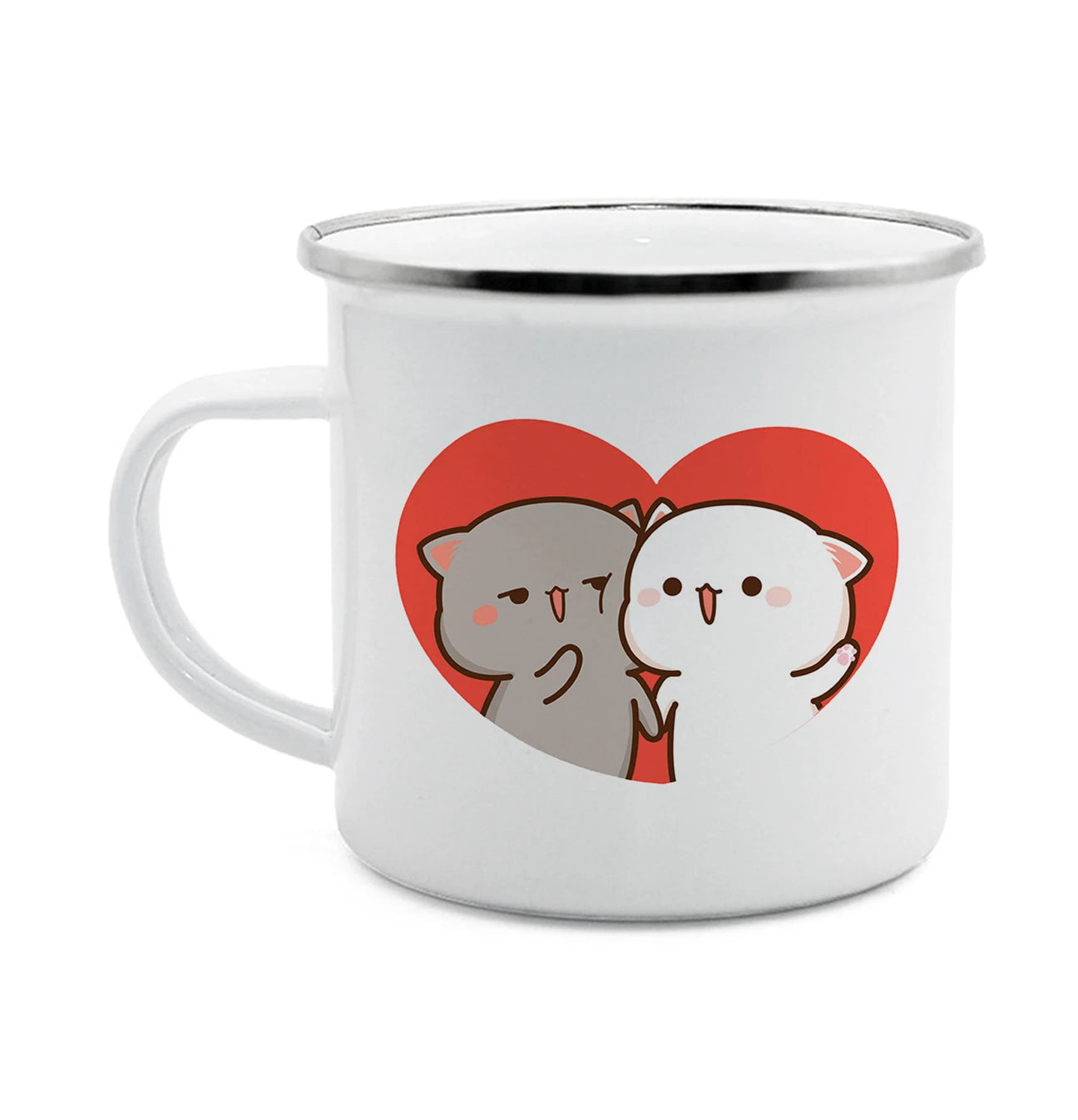 Couple Style Peach and Goma Cat Enamel Coffee Tea Cup Breakfast Dessert Milk Water Cup Couple Gift Original Breakfast Cup