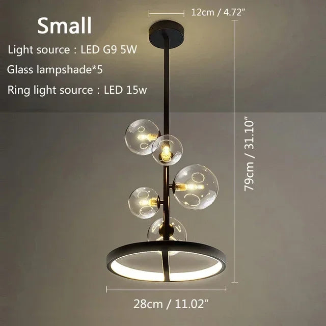 LED Glass Pendant Lamp Nordic Circle Ceiling Hanging Chandeliers Light Black LOFT Living Dining Room Kitchen Lighting Fixture