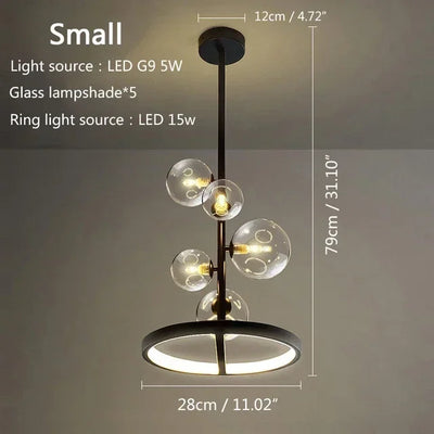 LED Glass Pendant Lamp Nordic Circle Ceiling Hanging Chandeliers Light Black LOFT Living Dining Room Kitchen Lighting Fixture