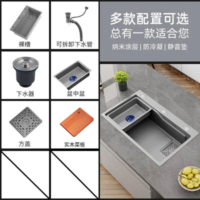 XL Stainless Steel Kitchen Sink Sus304 Nano Gun Gray Washing Basin Household Sink