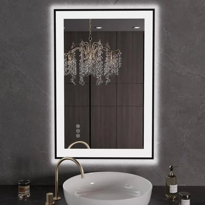 24"x36" Black Framed LED Bathroom Mirror Anti-Fog Dimmable Lighted Vanity Wall Memory Glass Explosion-proof Clear Reflection