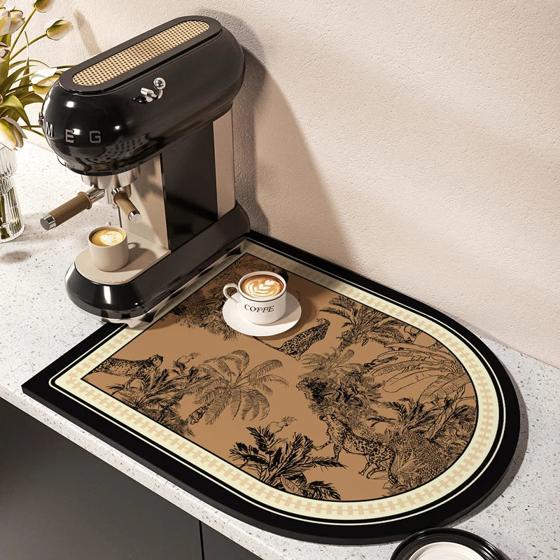 Coffee Machine Mat Waterproof Kitchen Dish Drying Mats Absorbent Drain Pad Non-slip Quick Dry Tableware Faucet Rug Dinnerware