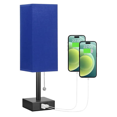 Bedside Lamps With USB CA Charging Ports With 3-Color Modes With Pull Chain Bedroom Lamp With White Fabric Shade Night Light