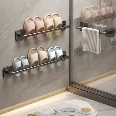 Bathroom Towel Holder Slipper Rack Holder Without Drilling Wall Mounted Towel Shelf Towel Bar Kitchen Bathroom Accessories