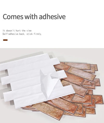 12pcs 3D Brick Wall Sticker Self-Adhesive PVC Wallpaper Waterproof Kitchen DIY Home Decor