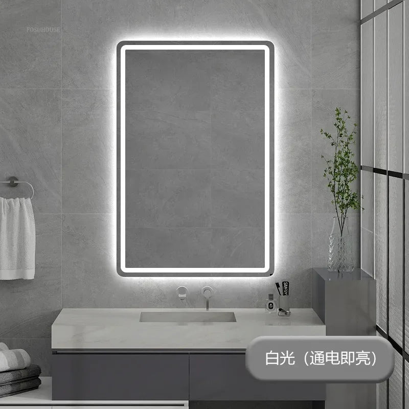 Smart Bath Mirrors Square Touch Screen Bathroom Mirror Home Wall-mounted Lighted Anti-fog Makeup Mirrors Bathroom Fixture Z