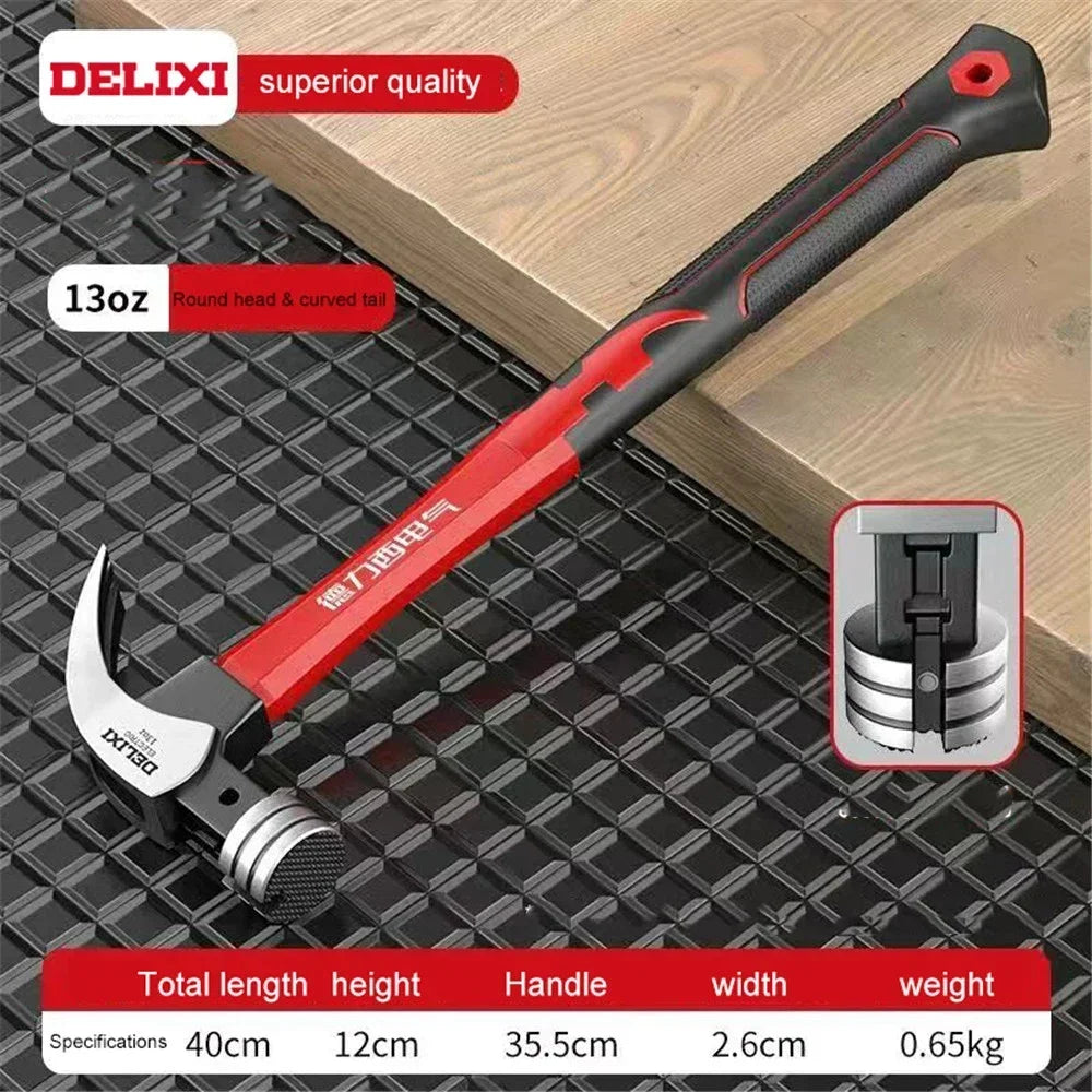 DELIXI High Carbon Steel Fiber Claw Hammer Handle Multifunctional Hammer Woodworking Nail Pulling and Hammering Tools