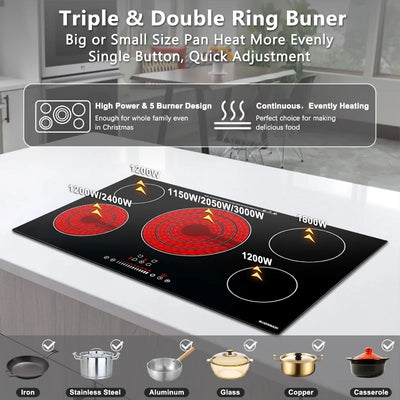 Electric Cooktop 36 Inch, ECOTOUCH Built-in Electric Cooktop 5 Burner Stove Top, 36" Radiant Electric Cooktop Stovetop