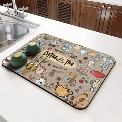 Coffee Cup Drying Mat Cartoon Black Non-slip Absorbent Mat Diatoms Tableware Kitchen Counter Drain Mat Coffee Bar Drain Mat