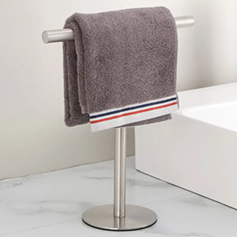 Stainless Steel Hand Towel Holder with Heavy Base T-Shape Towel Bar Rack Countertop Towel Hanger Rack Display Stand for Bathroom