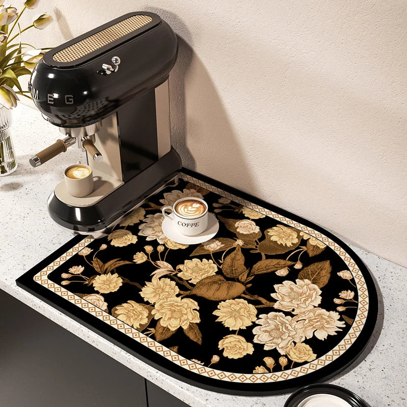 Coffee Machine Mat Waterproof Kitchen Dish Drying Mats Absorbent Drain Pad Non-slip Quick Dry Tableware Faucet Rug Dinnerware