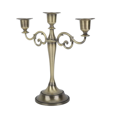 3 Arms Metal Candle Holder High Gloss European Retro Exquisite Candlestick Holder for Dining Tables Wedding Holiday Decoration