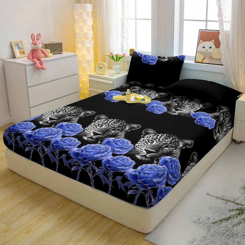 1 Simple Modern Animal Printed Matte Fitted Sheet, Bedroom Printed Bed Cover, Bedding (Excluding Pillowcases)