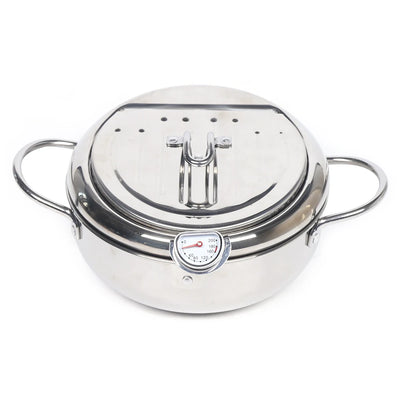 Deep Frying Pan, Japanese Style Deep Fryer With Temperature Gauge, Lid And Oil Drip Rack, 304 Stainless Steel Fryer For Delicacy