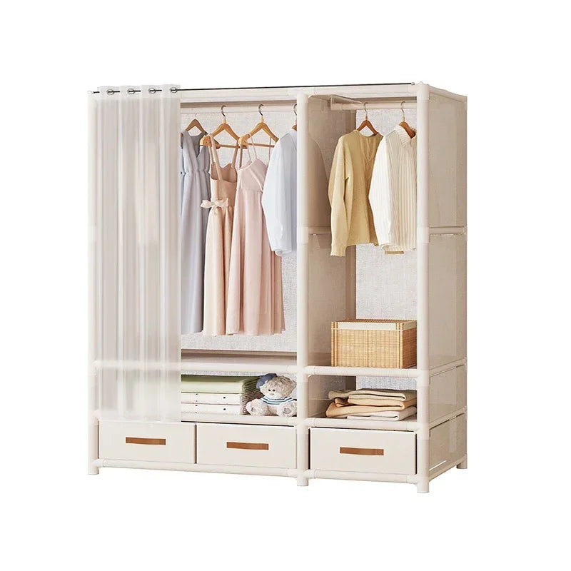 Simple Assembly Wardrobe with Drawer, Dustproof Bedroom Clothing Storage Cabinet, Home Organizer Shelves, Easy Access