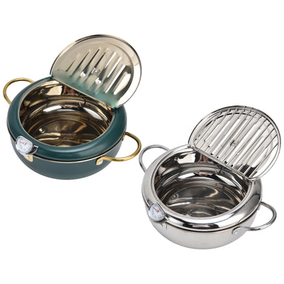 304 Stainless Steel Frying Pot Temperature Controllable Mini Cooking Fryer with Thermometer for Kitchen