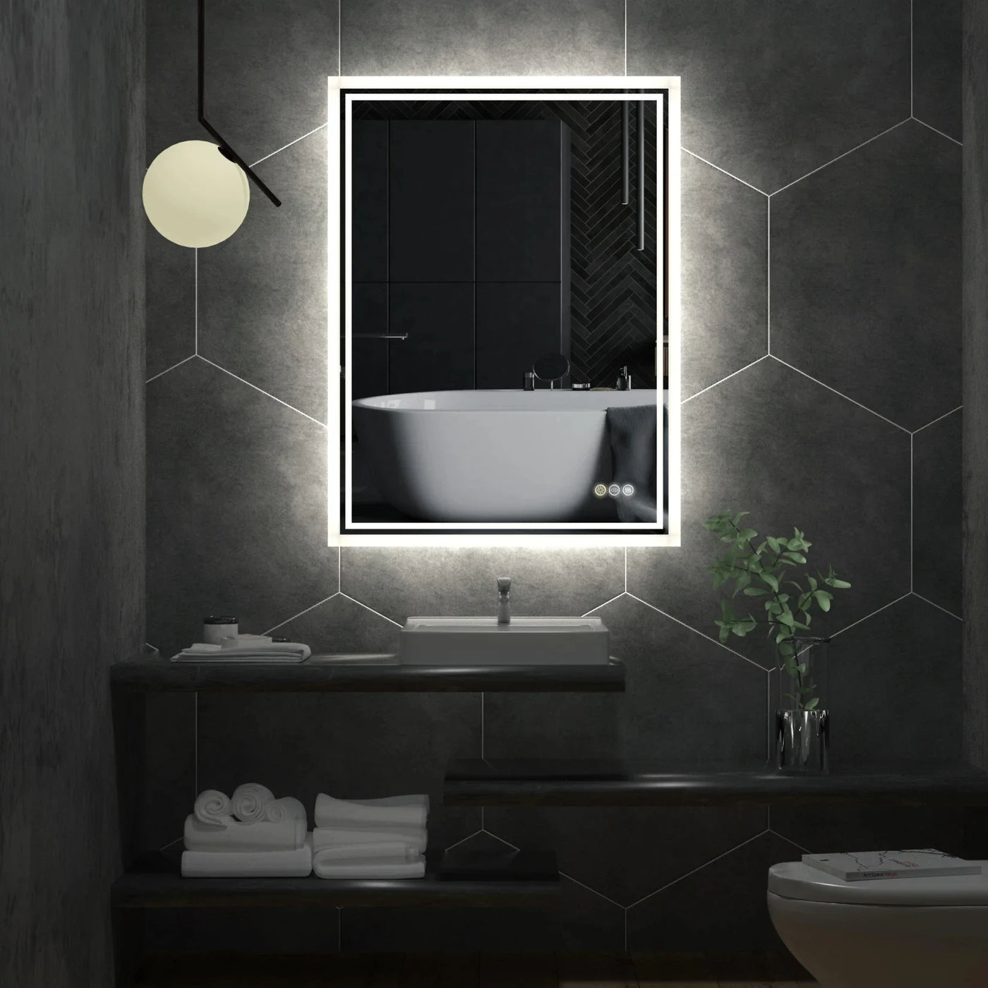 LED Backlit Mirror Bathroom Vanity with Lights,Anti-Fog,Dimmable,CRI90+,Touch Button,Water Proof,Horizontal/Vertical