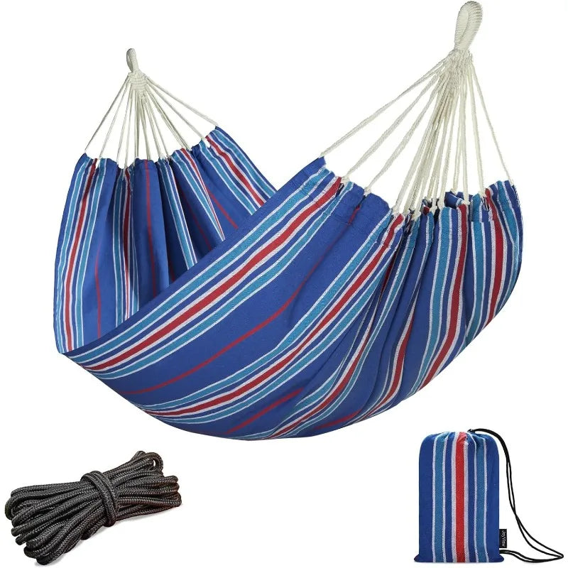 Boho Macrame Double Hammock with Hanging Ropes & Elegant Tassels 86.6x59 Portable Cotton Hammock for Patio Backyard Porch