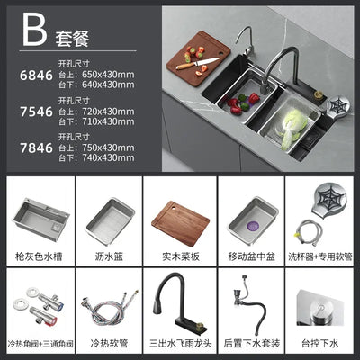 yj Stainless Steel Nano Sink Pull Kitchen Vegetable Washing Special Large Single Sink