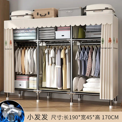 Durable Alloy Steel Wardrobe  HighCapacity Closet with Polyester Taffeta, Easy Clean Bedroom Storage, Clothing Organizer