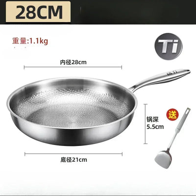 KENGQIANG Pure titanium frying pan uncoated non stick pan Fish scale hammer pattern Titanium alloy home wok kitchen cookware