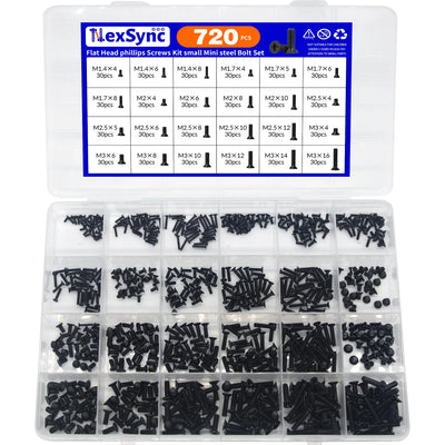 720pcs Countersunk Flat hHead Phillips Small Mini Screw Set M1.4-M3 Carbon Steel Computer Notebook Laptop Screws Kit