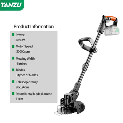 Electric Lawn Mower 21V Handheld 1880W Grass Cutting Wood Trimmer Length Adjustable With Battery Cordless Garden Power Pruning