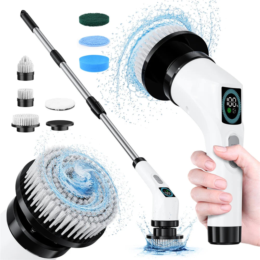 Electric Cleaning Brush Shower Cleaning Brush with 7 Interchangeable Drill Brush Heads Wireless Scrubber with Adjustable Handle