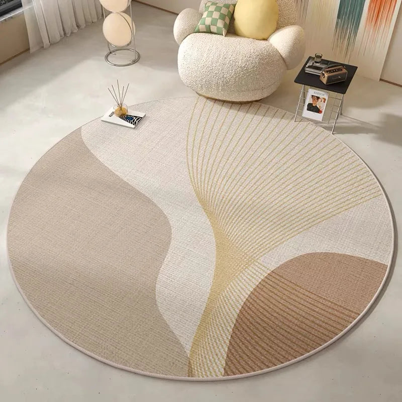 Japanese Abstract Style Crystal Pile Round Carpet Home Living Room Bedroom Decorative Mats Anti-slip Dirty Resistant Washable