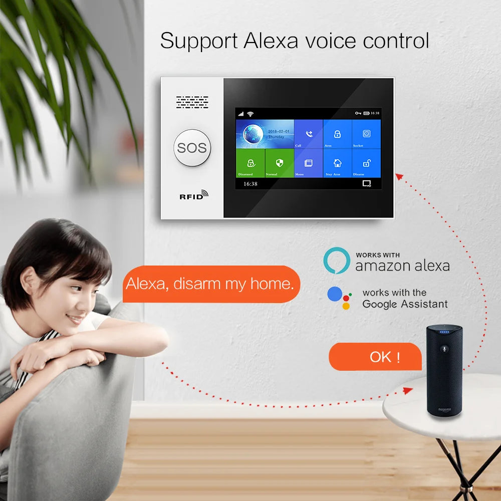 PGST 4.3 inch HD 4G Wifi Alarm System Wireless Touch Screen Tuya Smart Life App Control work with Alexa PG107