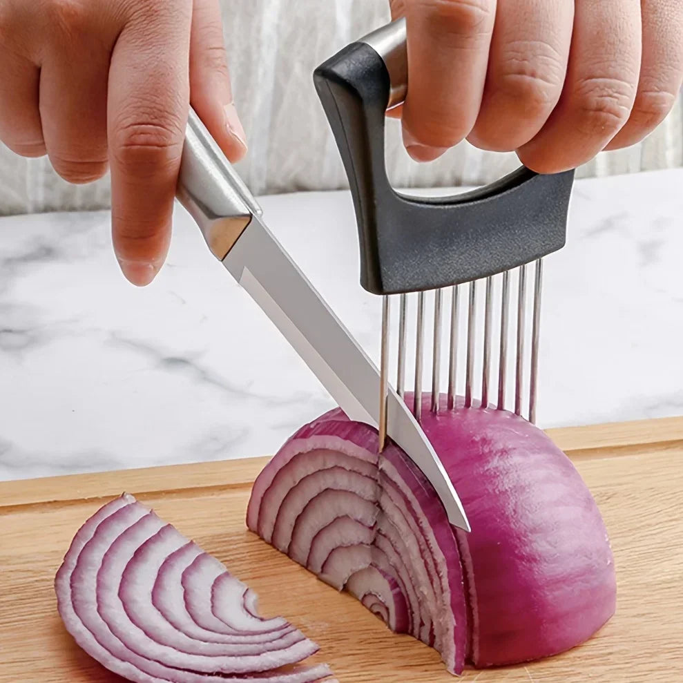 Leeseph Onion Holder, Stainless Steel Onion Slicer Holder for Slicing and Storage of Onions Avocados and Vegetables