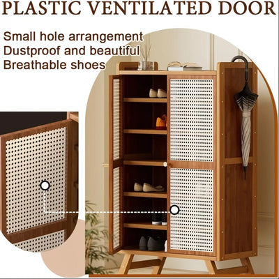 Modern7Layer Bamboo Shoe Cabinet，Woven Rattan Door - Self-Standing Hallway Finishing Cabinet，Suitable for Wardrobe and Corridor